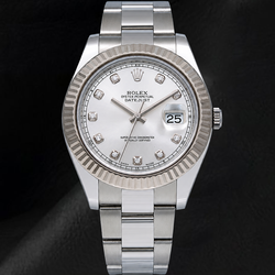 Rolex Datejust 116334 41mm Silver Diamond Dial White Gold Fluted Bezel Watch