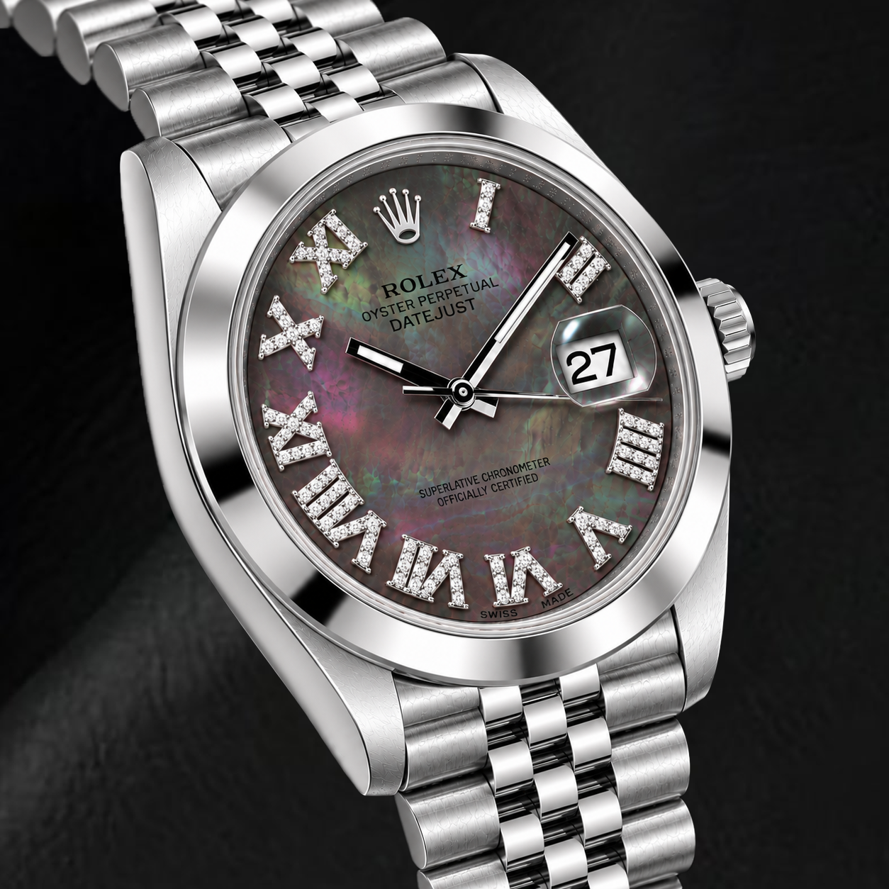 Rolex Datejust 126300 41mm Black Mother of Pearl Roman Diamond Dial Stainless Steel Watch