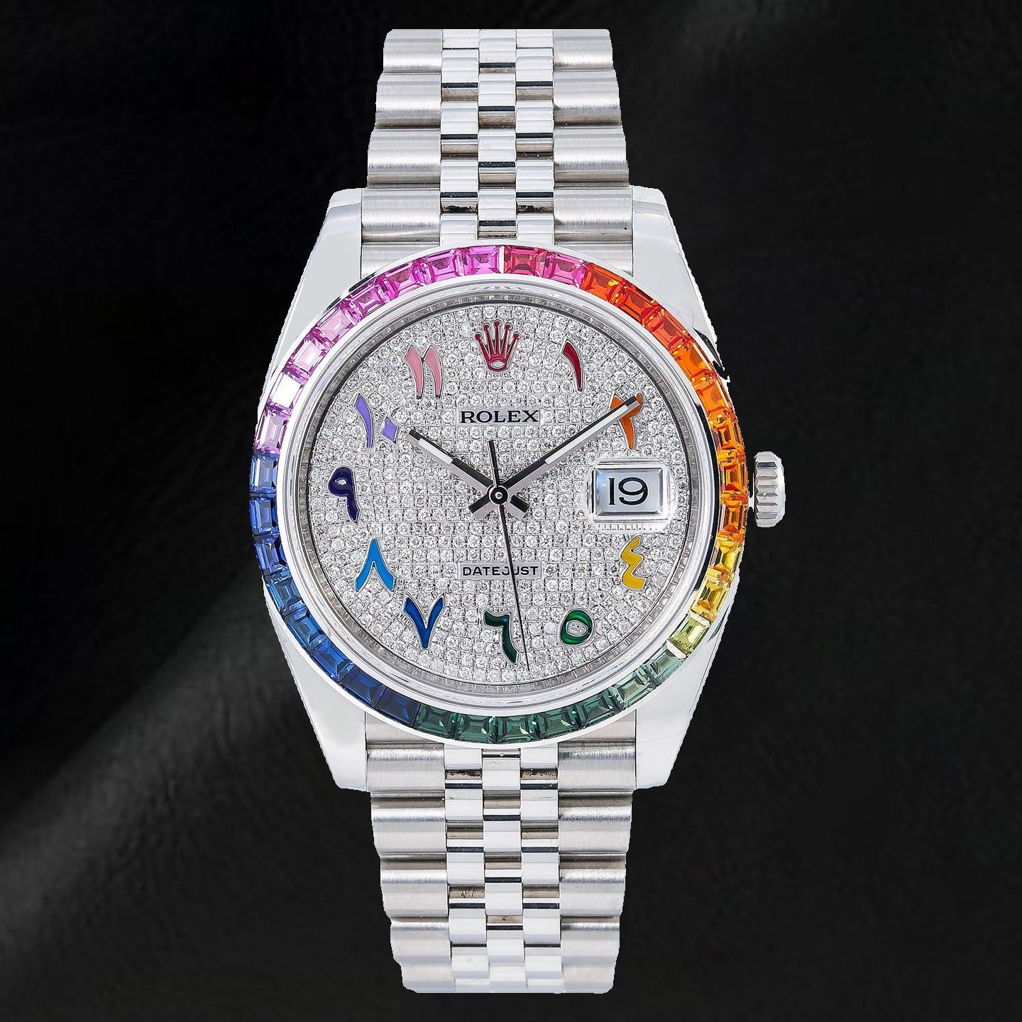 Rolex Datejust 126300 41mm Paved Diamond Rainbow Arabic Dial Stainless Steel Jubilee Bracelet Watch