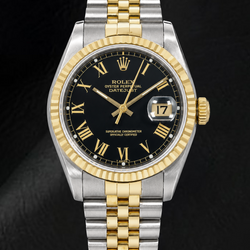 Rolex Datejust 16013 36mm Black Roman Dial Two Tone Watch