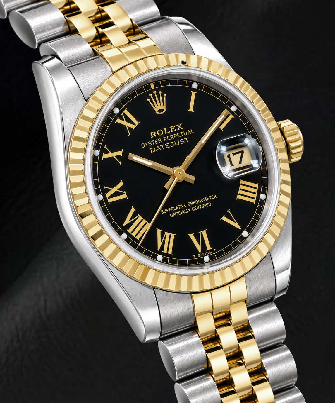 Rolex Datejust 16013 36mm Black Roman Dial Two Tone Watch