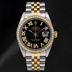 Rolex Datejust 16013 36mm Black Roman Diamond Dial Two Tone Watch