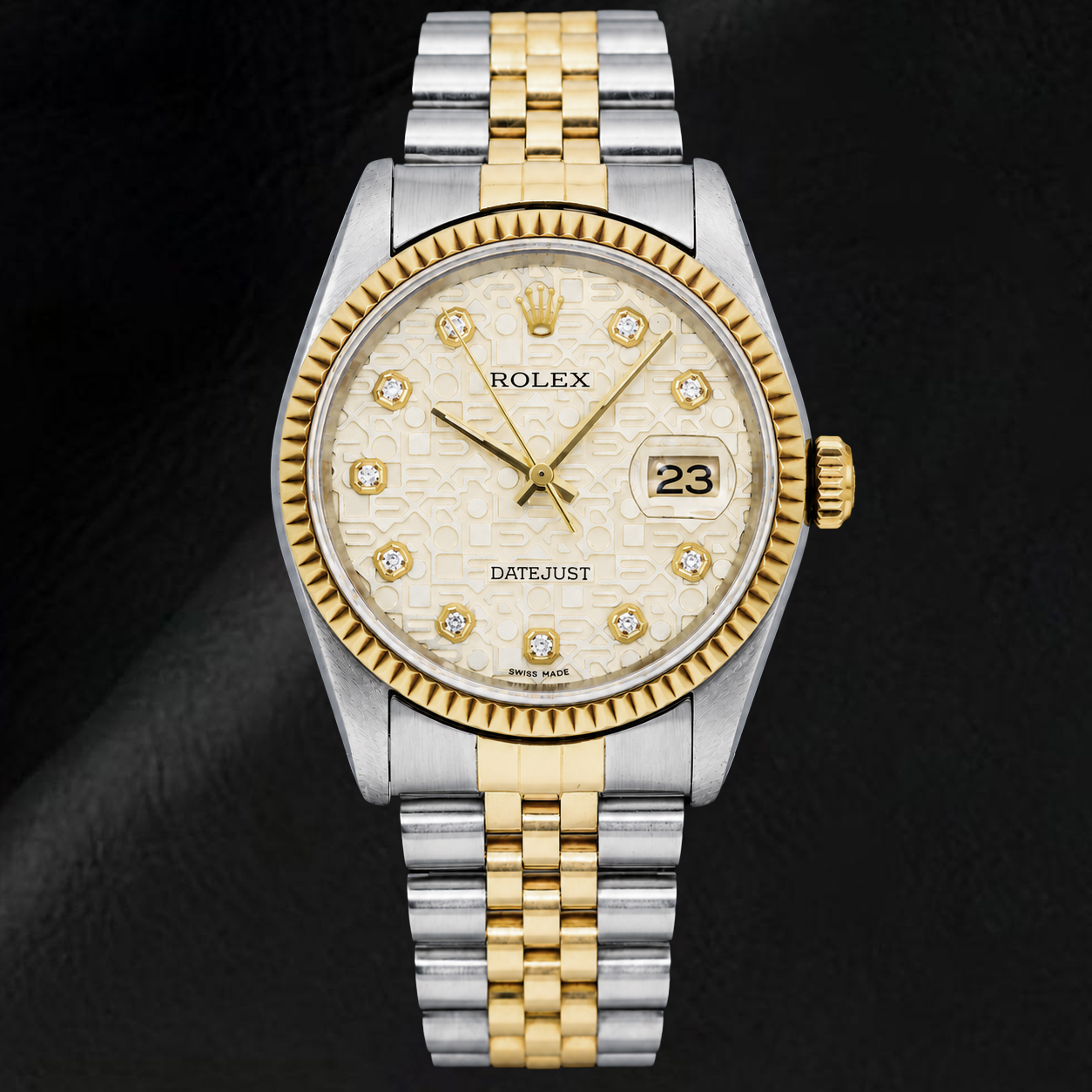Rolex Datejust 16013 36mm Ivory Jubilee Diamond Dial Two Tone Watch