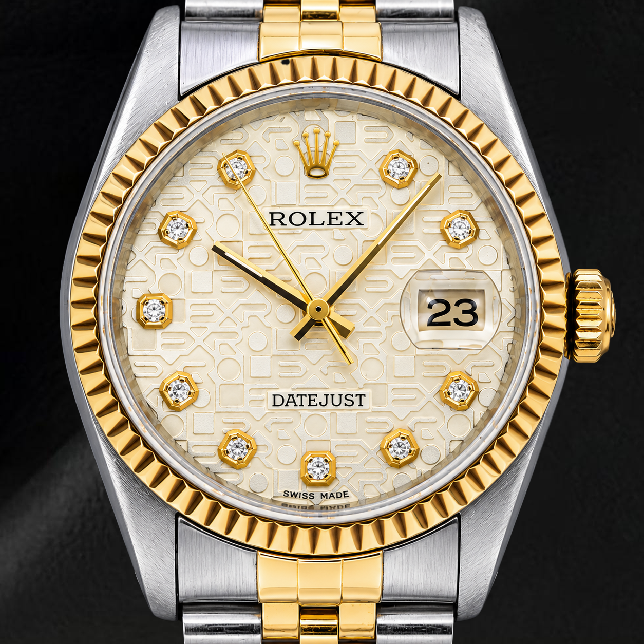 Rolex Datejust 16013 36mm Ivory Jubilee Diamond Dial Two Tone Watch