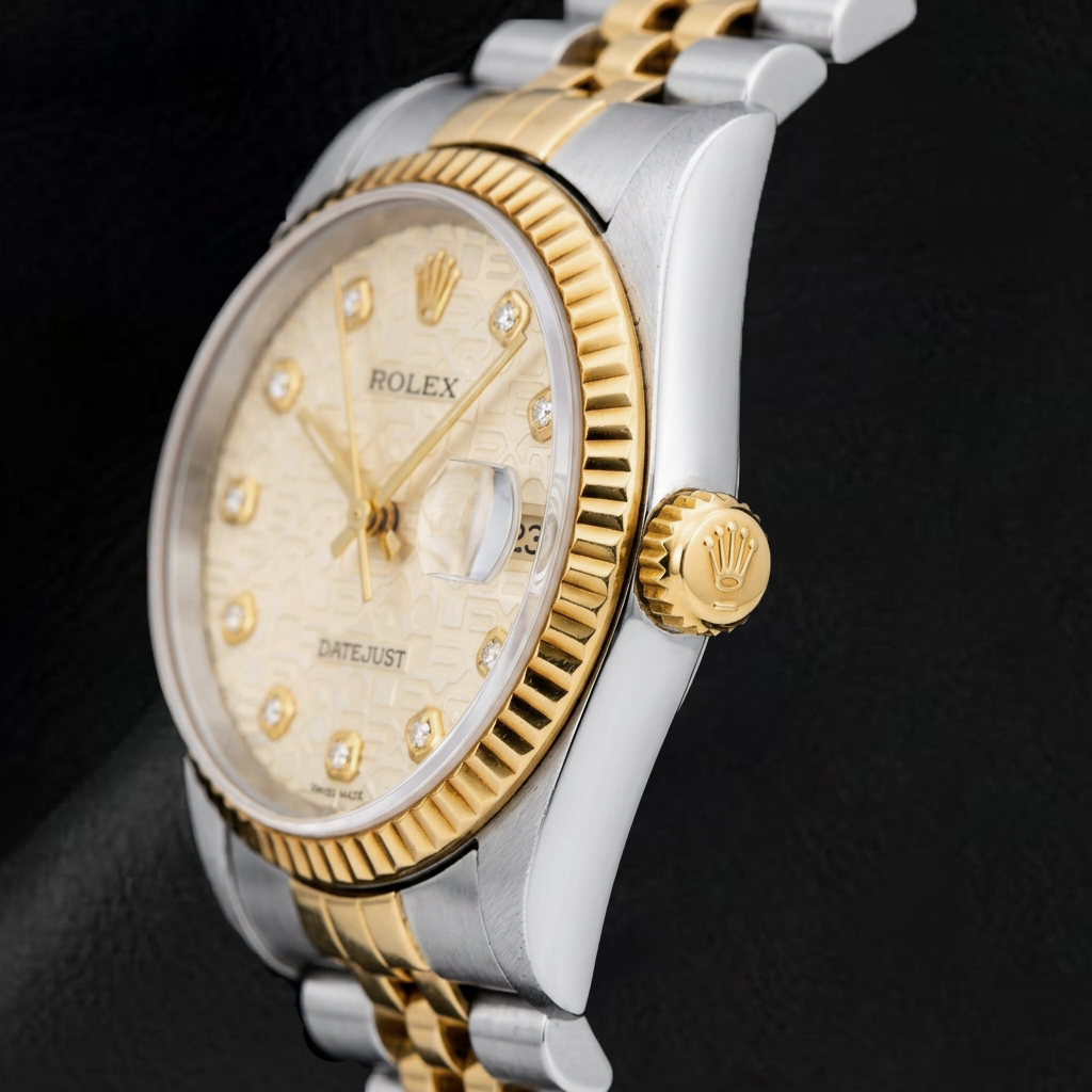 Rolex Datejust 16013 36mm Ivory Jubilee Diamond Dial Two Tone Watch