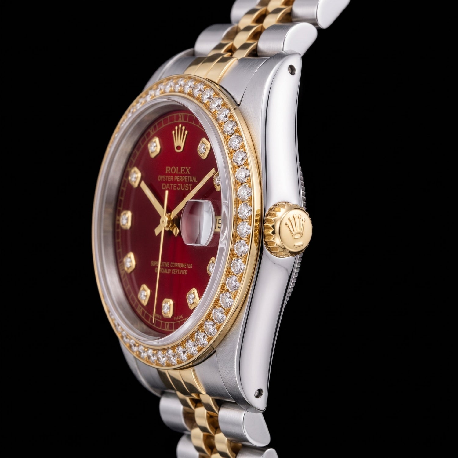 Rolex Datejust 16013 36mm Red Diamond Dial Jubilee Bracelet Two Tone Watch