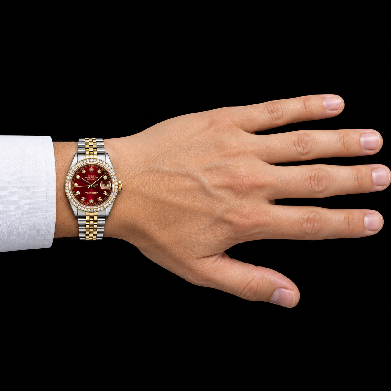 Rolex Datejust 16013 36mm Red Diamond Dial Jubilee Bracelet Two Tone Watch