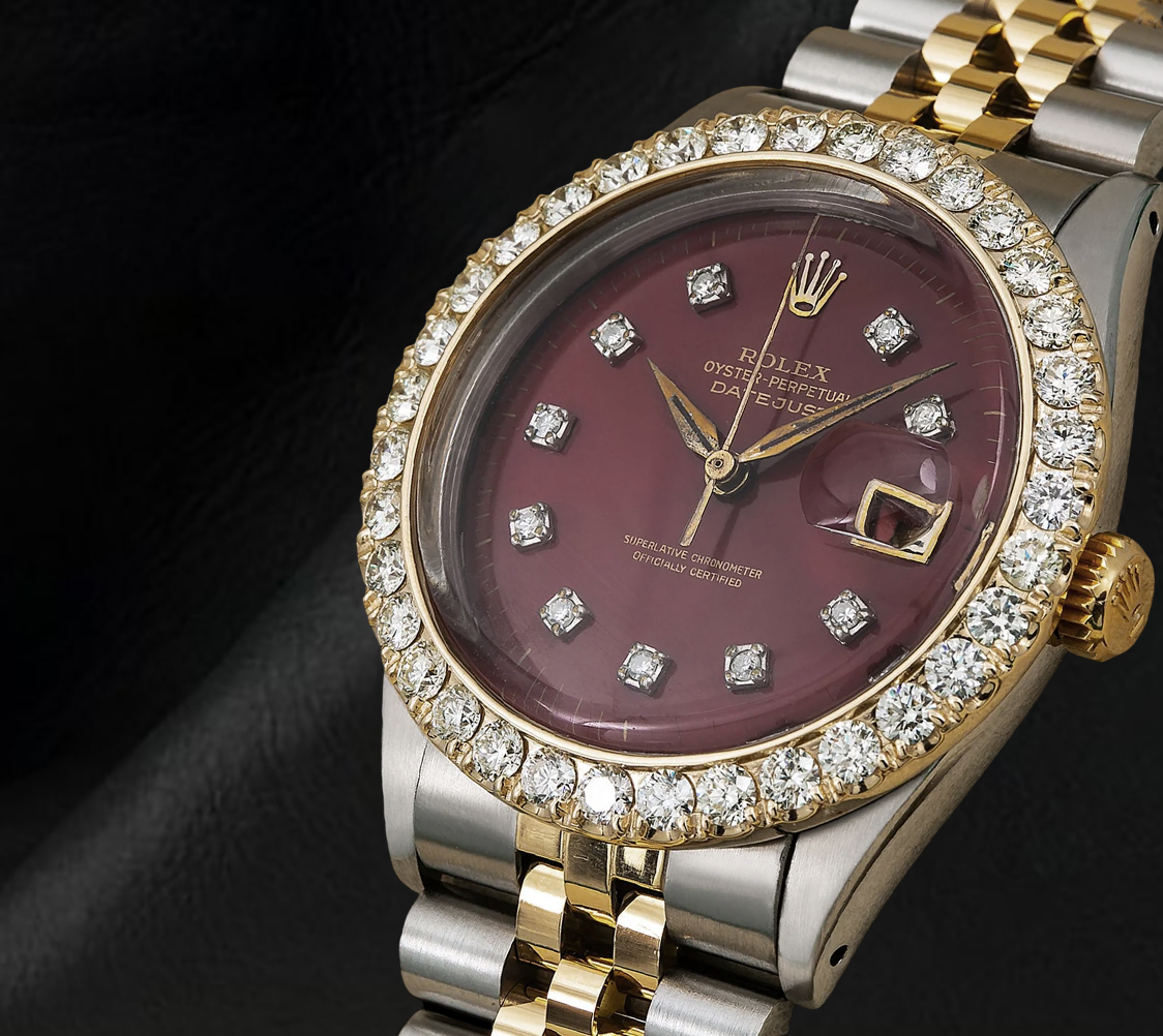Rolex Datejust 16013 Diamond Bezel Red Diamond Dial 36mm Two Tone Watch