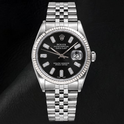 Rolex Datejust 16014 36mm Black Baguette Diamond Dial Stainless Steel Watch