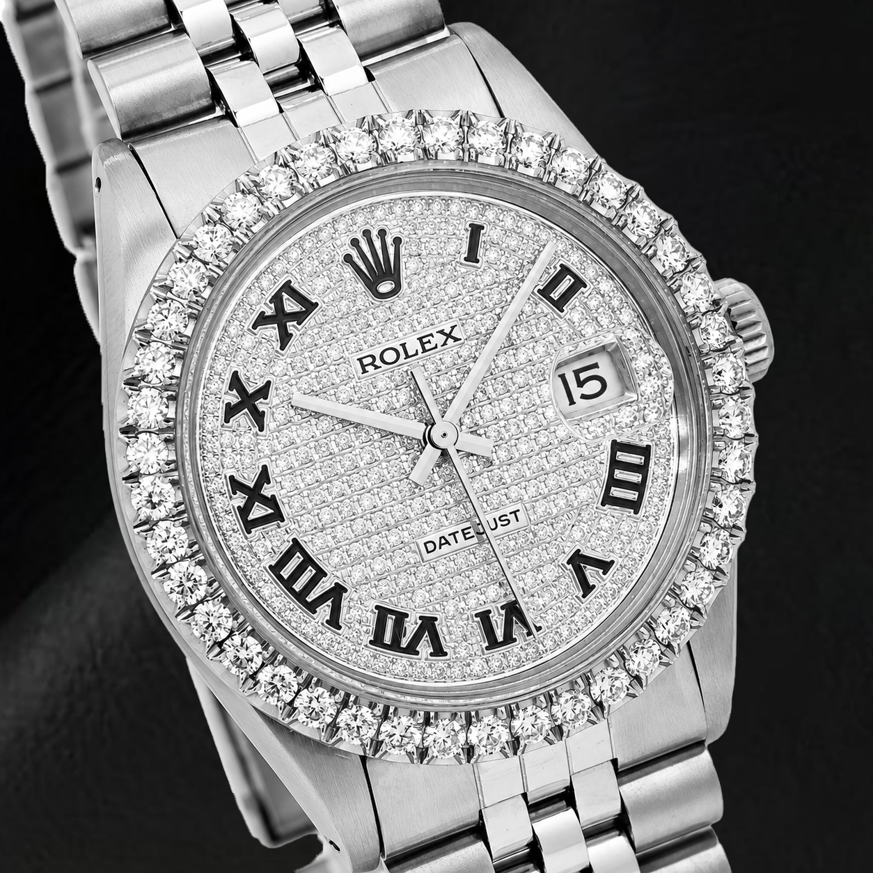 Rolex Datejust 16014 36mm Paved Diamond Roman Dial Stainless Steel