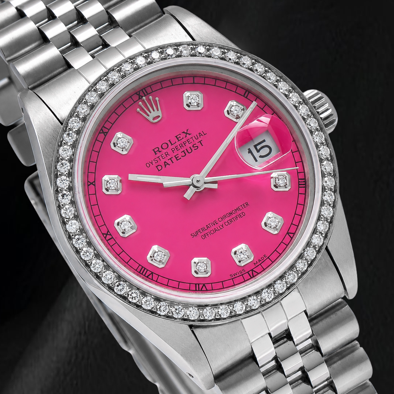 Rolex Datejust 16014 36mm Pink Diamond Dial Stainless Steel Watch