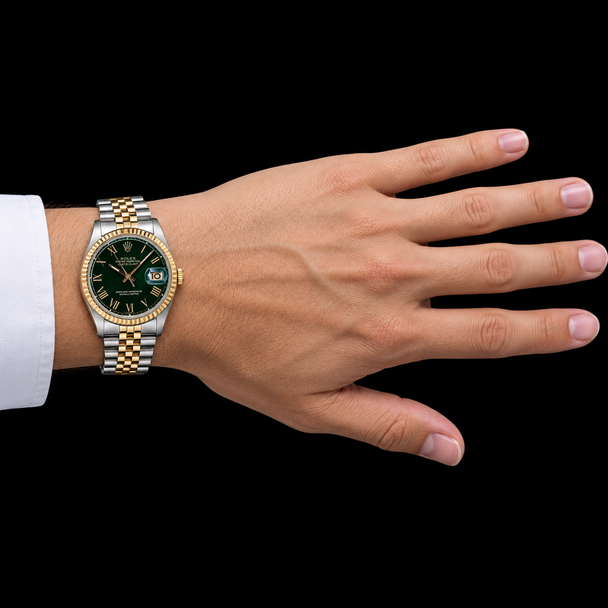 Rolex Datejust 1601 36mm Green Roman Dial Two Tone Watch