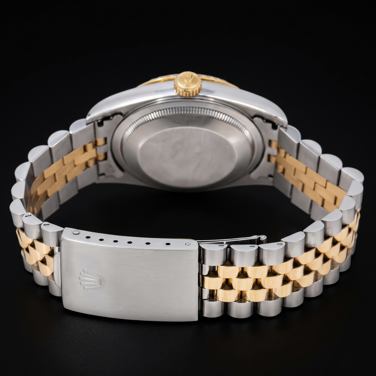 Rolex Datejust 1601 36mm Black Mother Of Pearl Diamond Dial Two Tone Watch