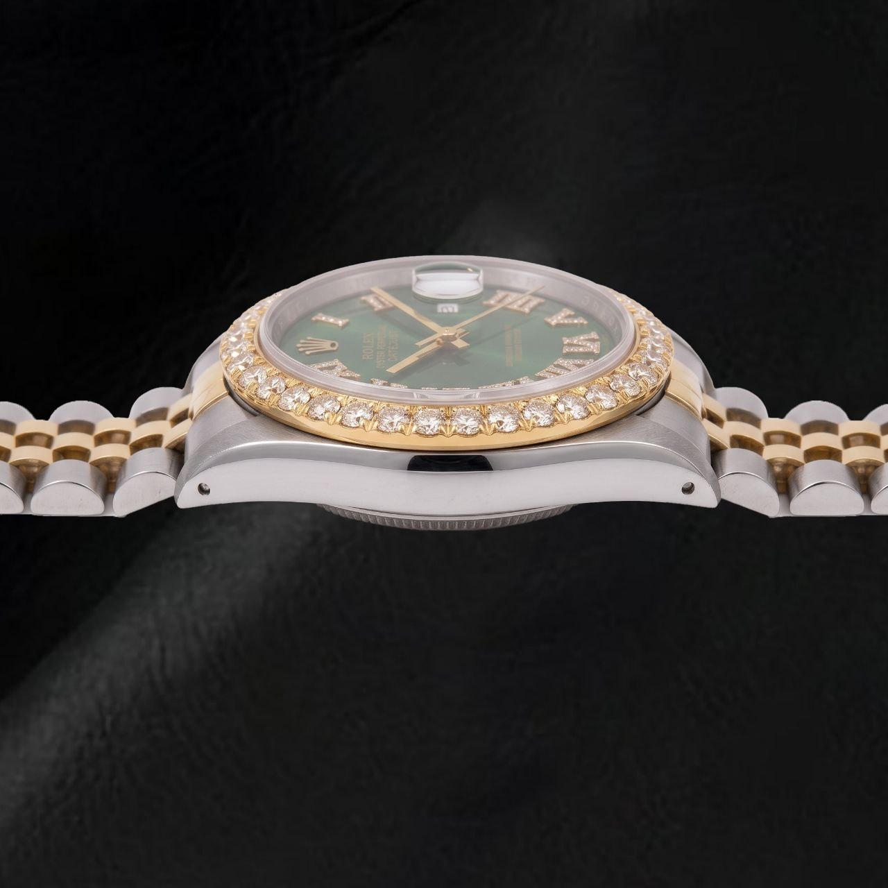 Rolex Datejust 1601 36mm Black Roman Diamond Dial Two Tone Watch