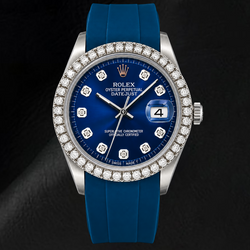 Rolex Datejust 1601 36mm Blue Diamond Dial Blue Rubber Strap Watch