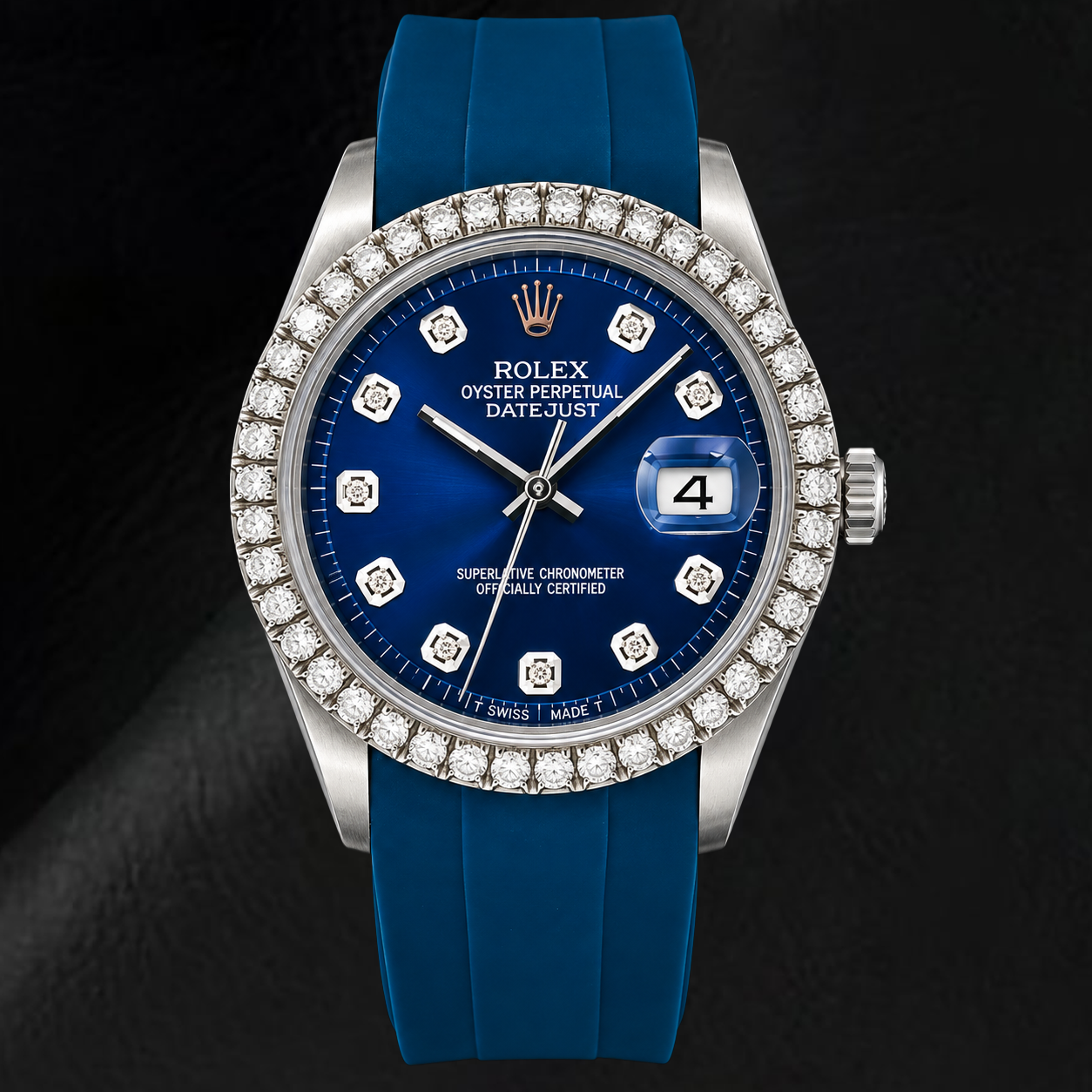 Rolex Datejust 1601 36mm Blue Diamond Dial Blue Rubber Strap Watch