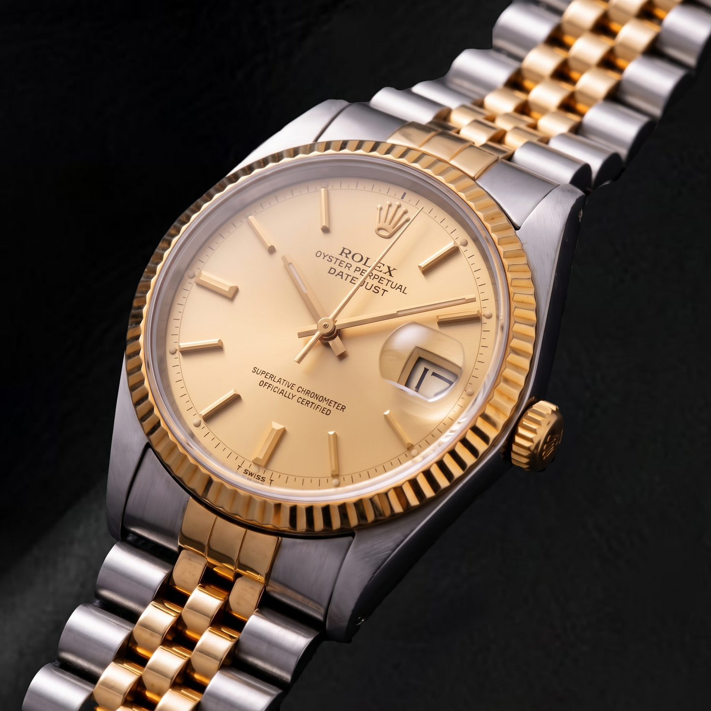 Rolex Datejust 1601 36mm Champagne Stick Dial Two Tone Watch