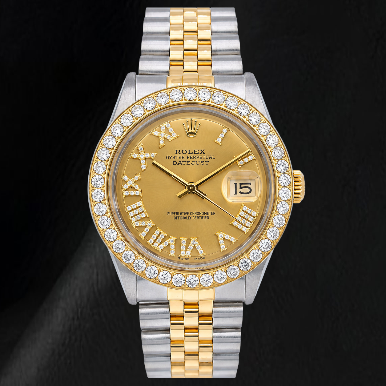 Rolex Datejust 1601 36mm Champagne Roman Diamond Dial Two Tone Watch