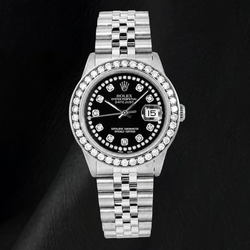 Rolex Datejust 16030 36mm Black String Diamond Dial Stainless Steel Watch