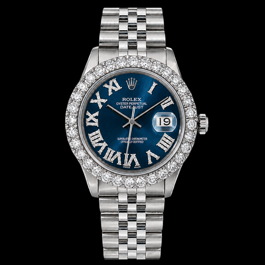 Rolex Datejust 16030 36mm Blue Roman Diamond Dial Stainless Steel Watch