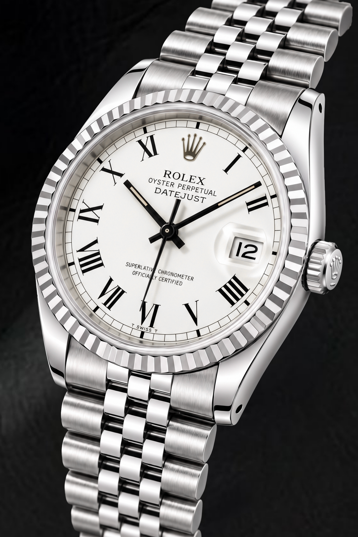 Rolex Datejust 1603 36mm White Roman Dial Stainless Steel Watch