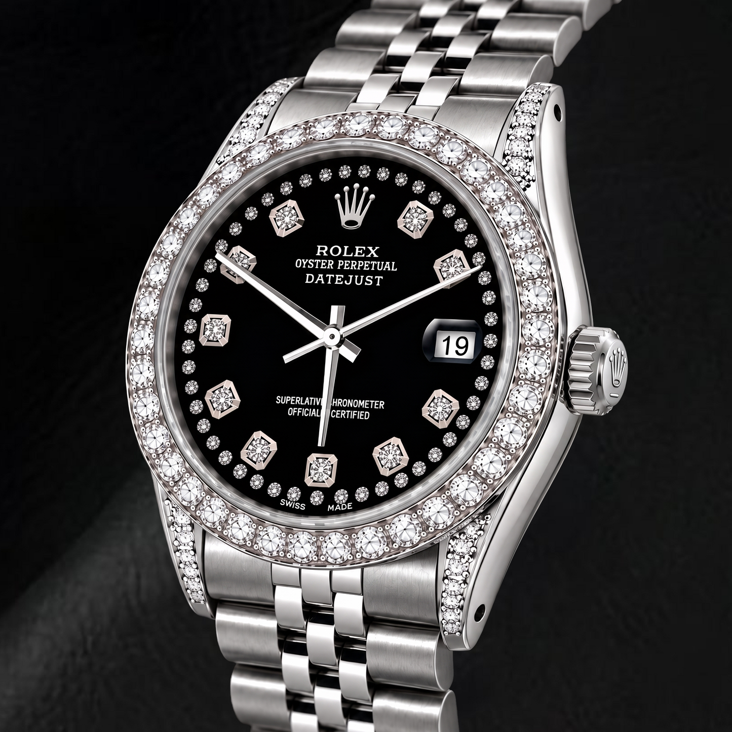 Rolex Datejust 16200 36mm Black String Diamond Dial Stainless Steel Watch