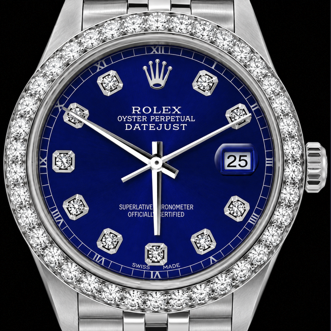Rolex Datejust 16200 36mm Blue Diamond Dial Stainless Steel Watch Jubilee
