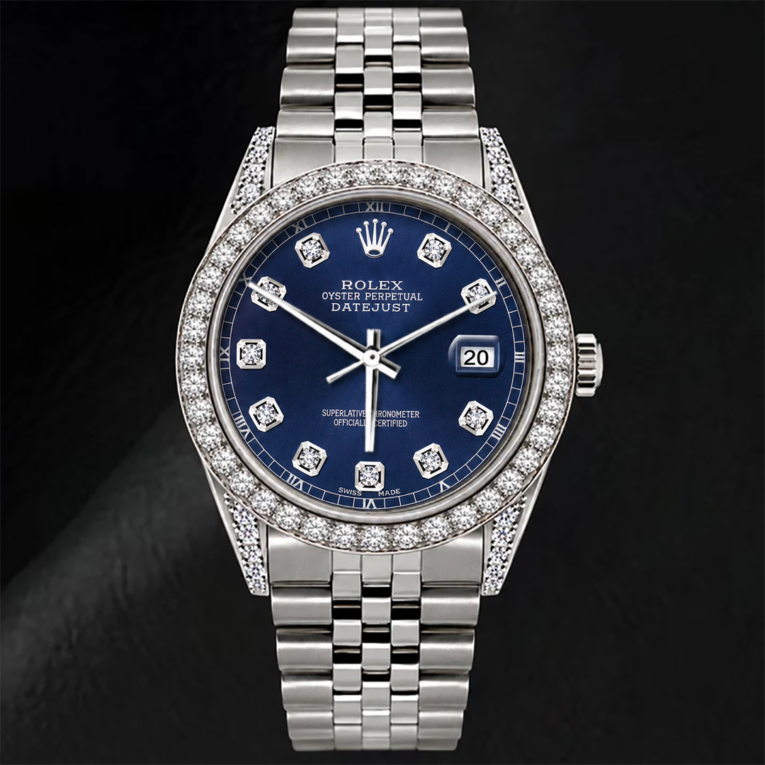 Rolex Datejust 16200 Blue Diamond Dial 36mm Diamond Bezel Watch Stainless Steel