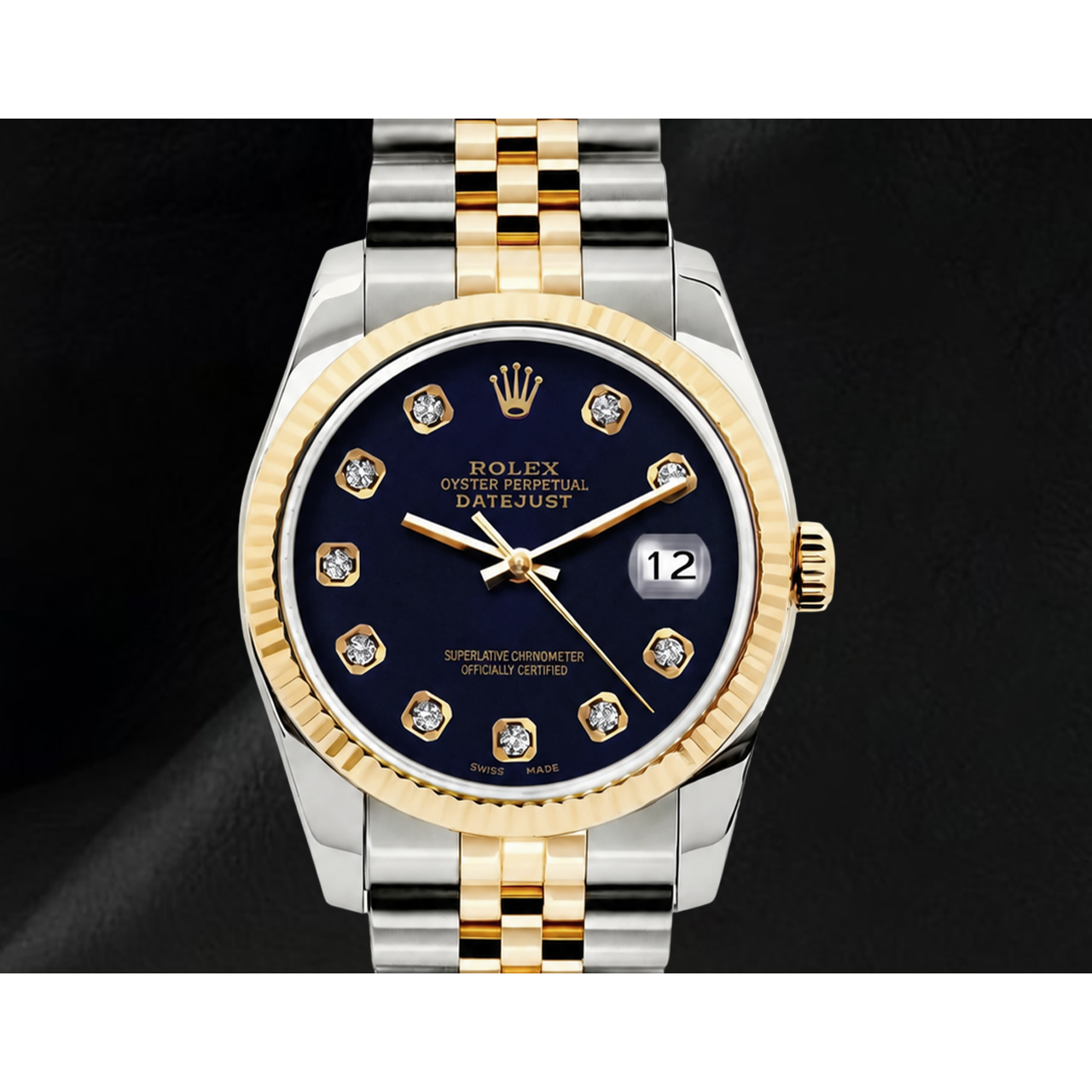 Rolex Datejust 16233 36mm Black Diamond Dial Two Tone Watch