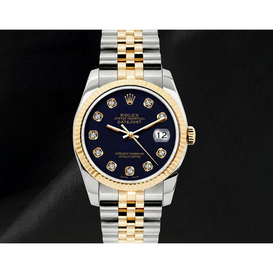 Rolex Datejust 16233 36mm Blue Diamond Dial Two Tone Watch