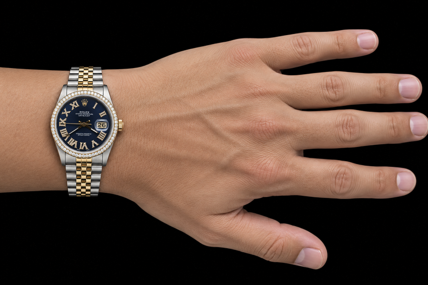 Rolex Datejust 16233 36mm Blue Roman Diamond Dial Two Tone Watch