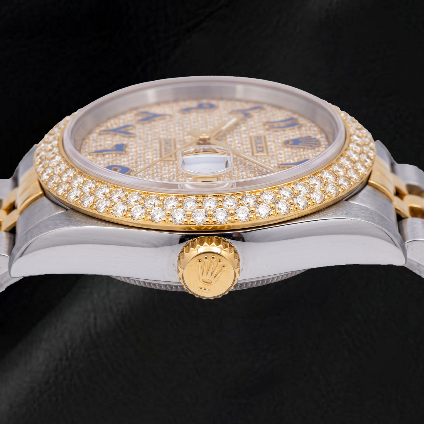 Rolex Datejust 16233 36mm Diamond Paved Blue Eastern Arabic Dial Two Tone Watch