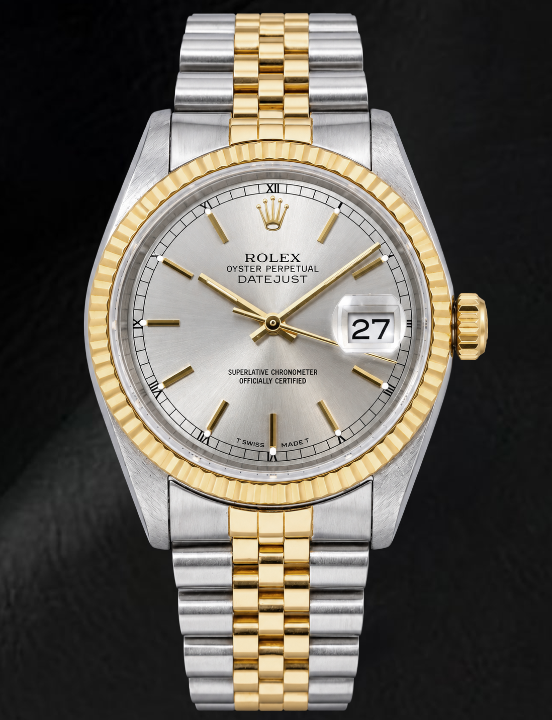 Rolex Datejust 16233 36mm Silver Stick Dial Two Tone Watch