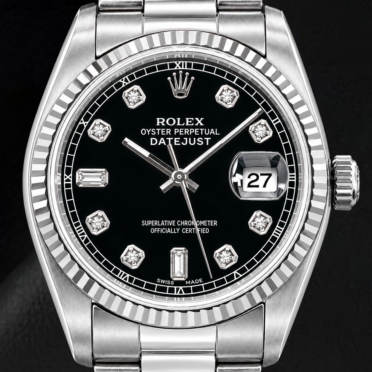 Rolex Datejust 16234 36mm Black Diamond Dial Stainless Steel Watch