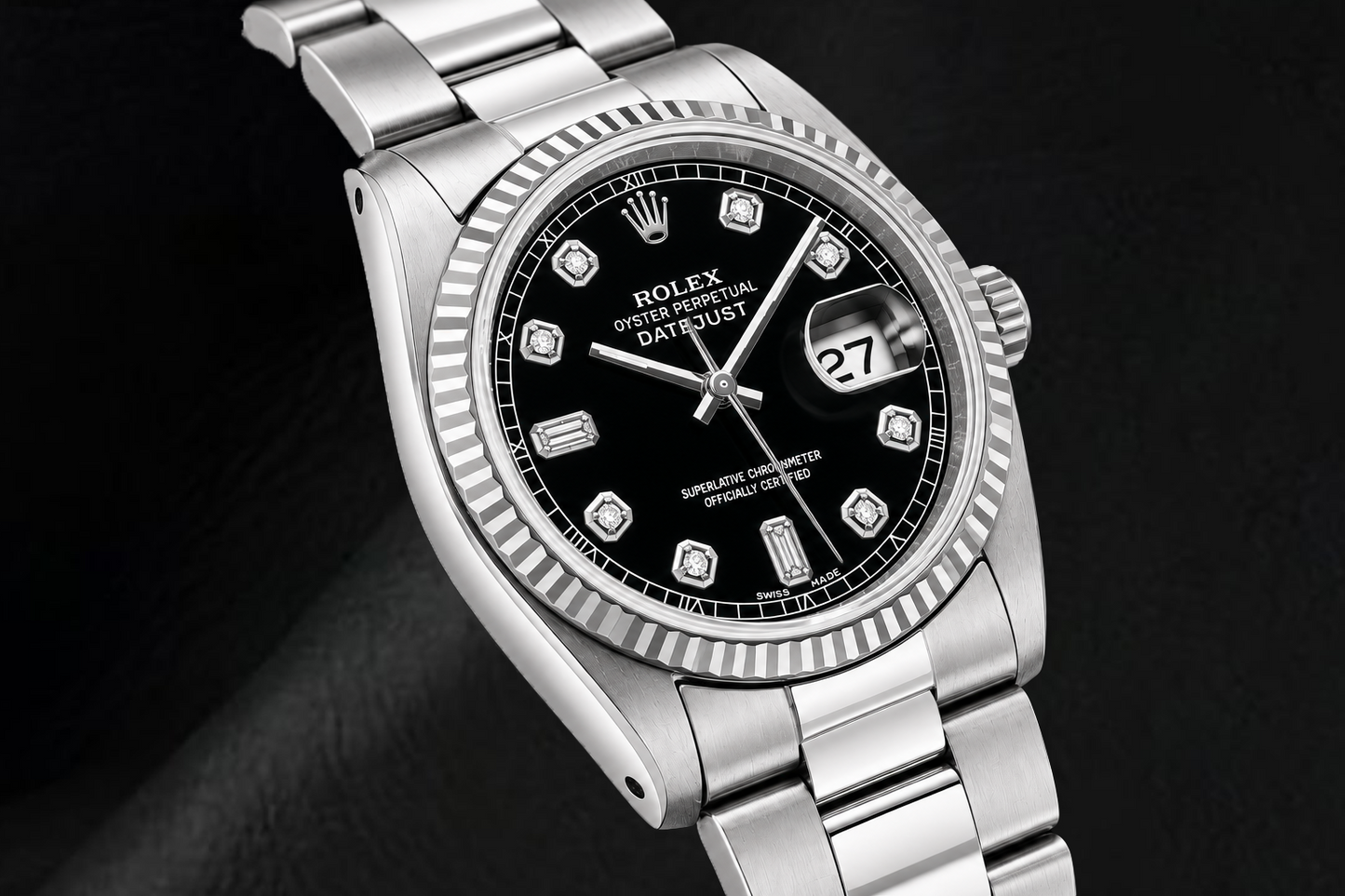 Rolex Datejust 16234 36mm Black Diamond Dial Stainless Steel Watch
