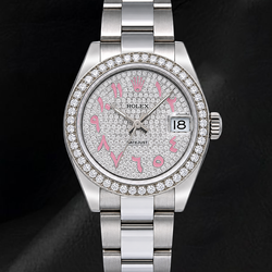 Rolex Datejust 178240 31mm Diamond Paved Pink Eastern Arabic Dial Stainless Steel Watch