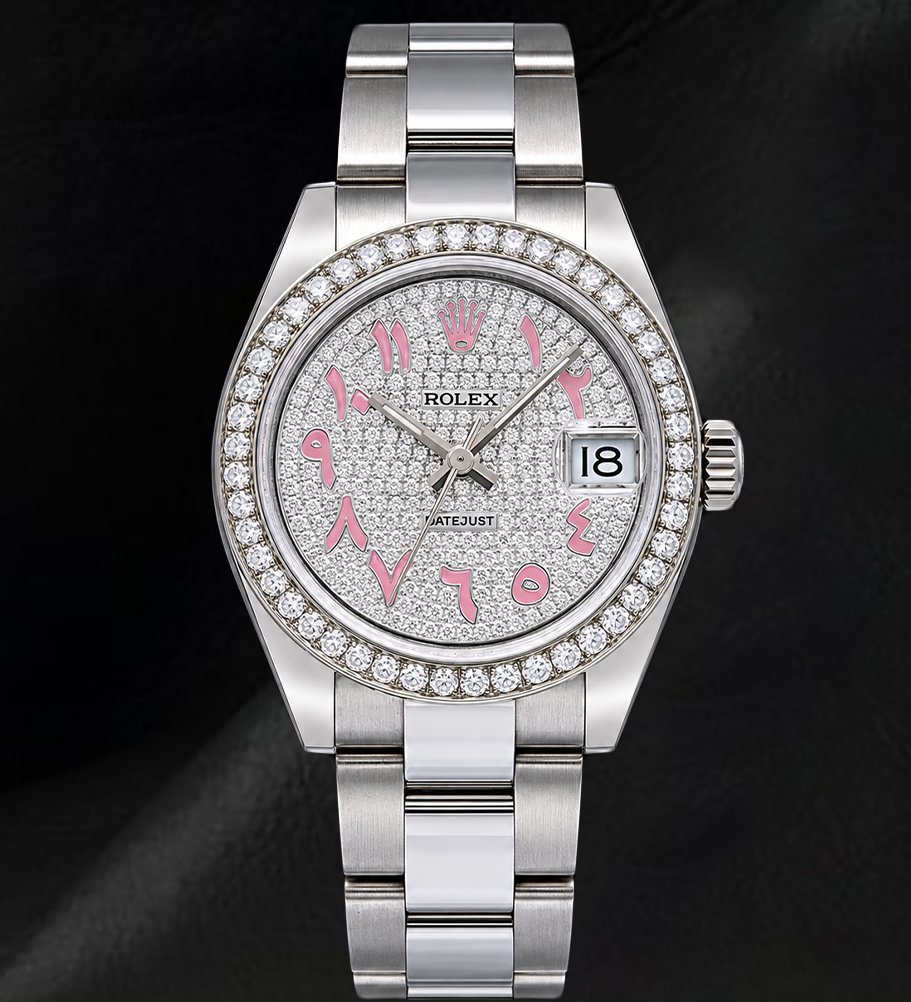 Rolex Datejust 178240 31mm Diamond Paved Pink Eastern Arabic Dial Stainless Steel Watch
