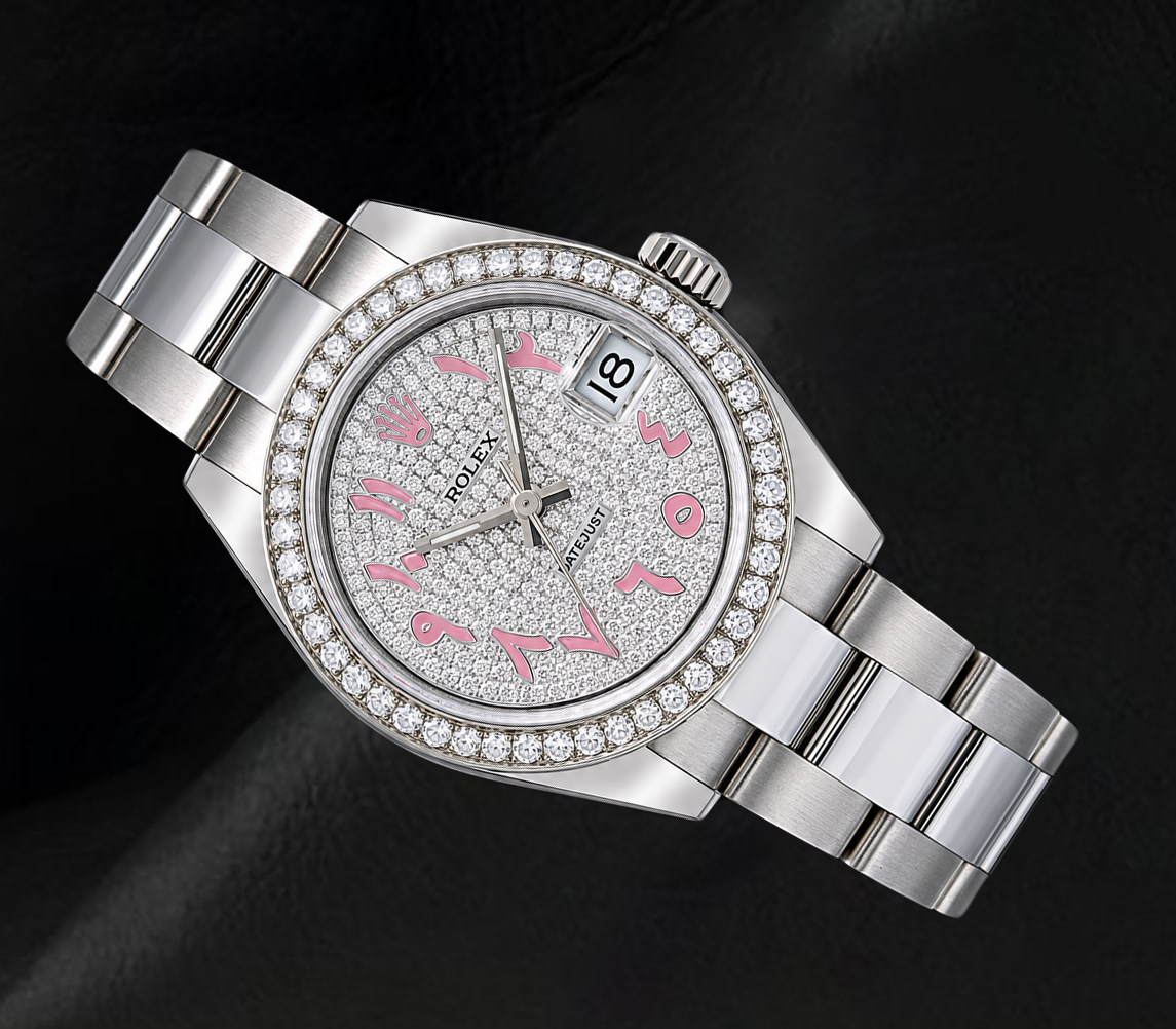 Rolex Datejust 178240 31mm Diamond Paved Pink Eastern Arabic Dial Stainless Steel Watch
