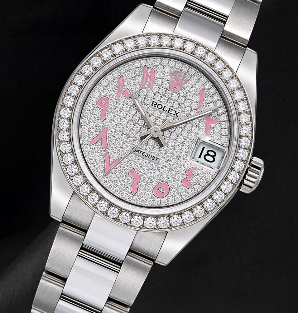 Rolex Datejust 178240 31mm Diamond Paved Pink Eastern Arabic Dial Stainless Steel Watch