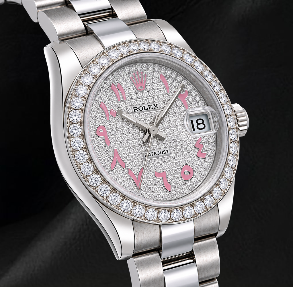 Rolex Datejust 178240 31mm Diamond Paved Pink Eastern Arabic Dial Stainless Steel Watch
