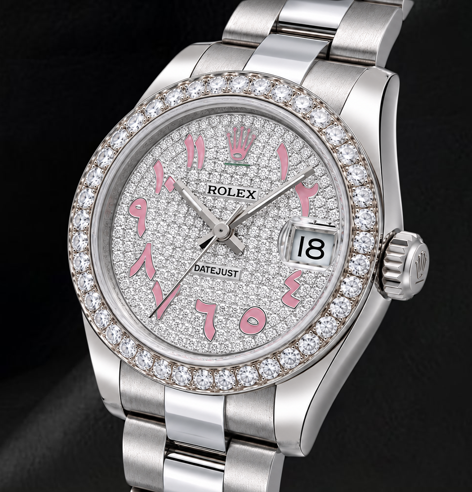 Rolex Datejust 178240 31mm Diamond Paved Pink Eastern Arabic Dial Stainless Steel Watch