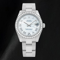 Rolex Datejust 178240 31mm White Mother Of Roman Dial Diamond Bezel Stainless Steel Watch