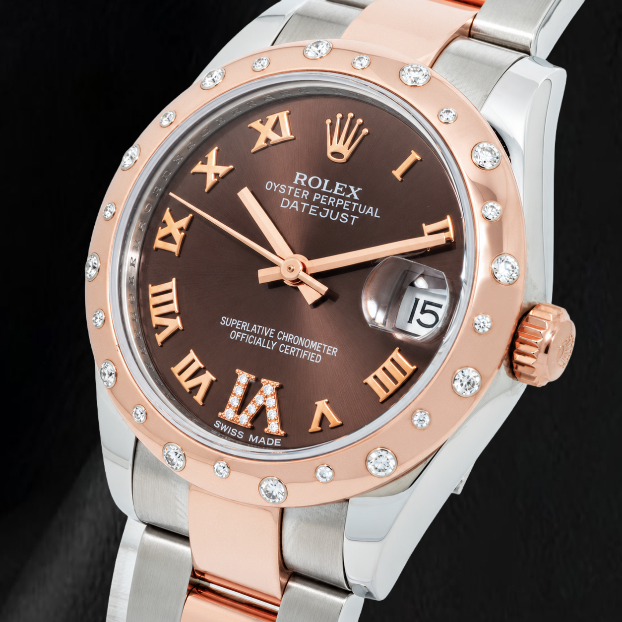 Rolex Datejust 178341 31mm Chocolate Roman Diamond Dial Two Tone Bracelet Watch