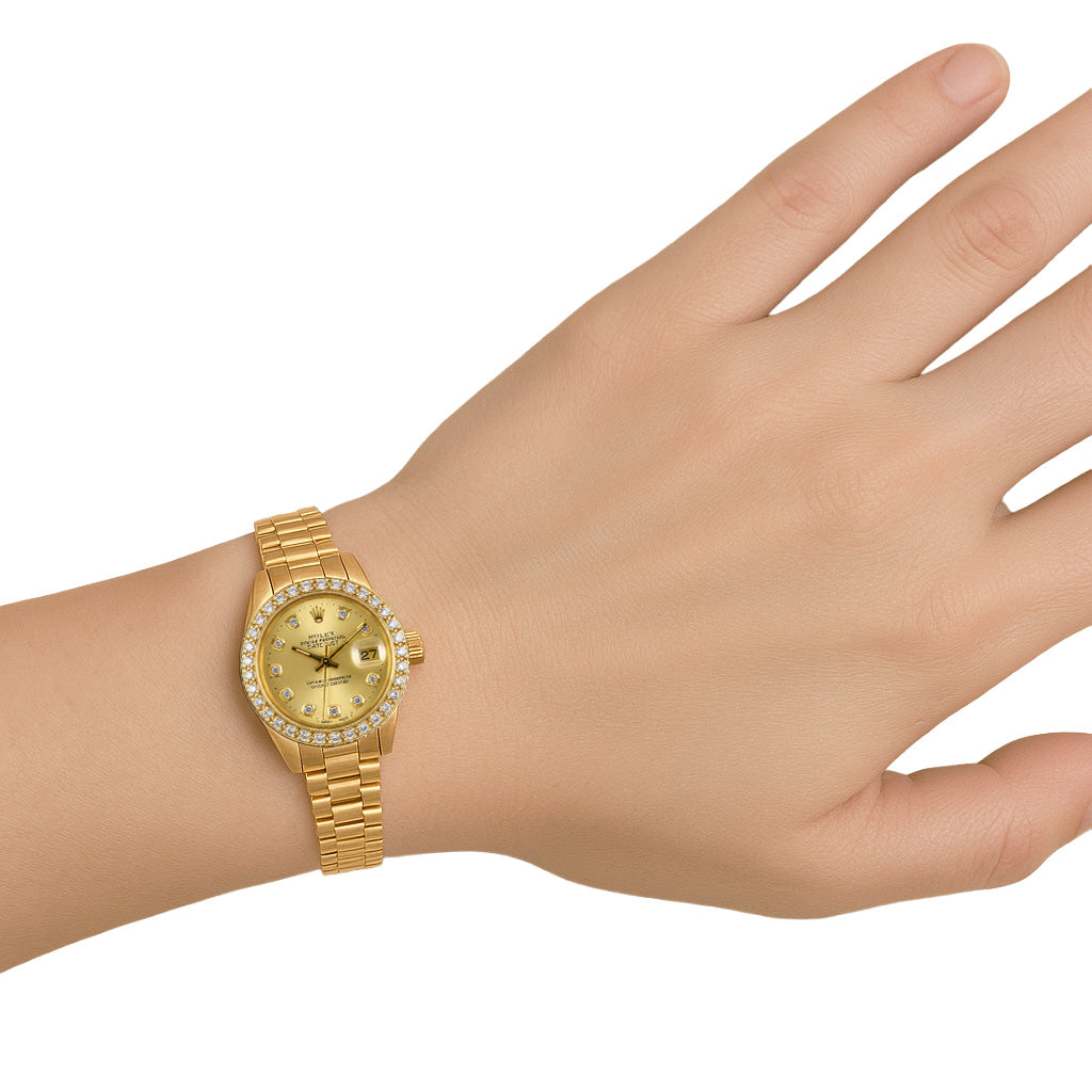  Rolex Datejust 26 mm Champagne Diamond Dial President Watch Yellow Gold P4