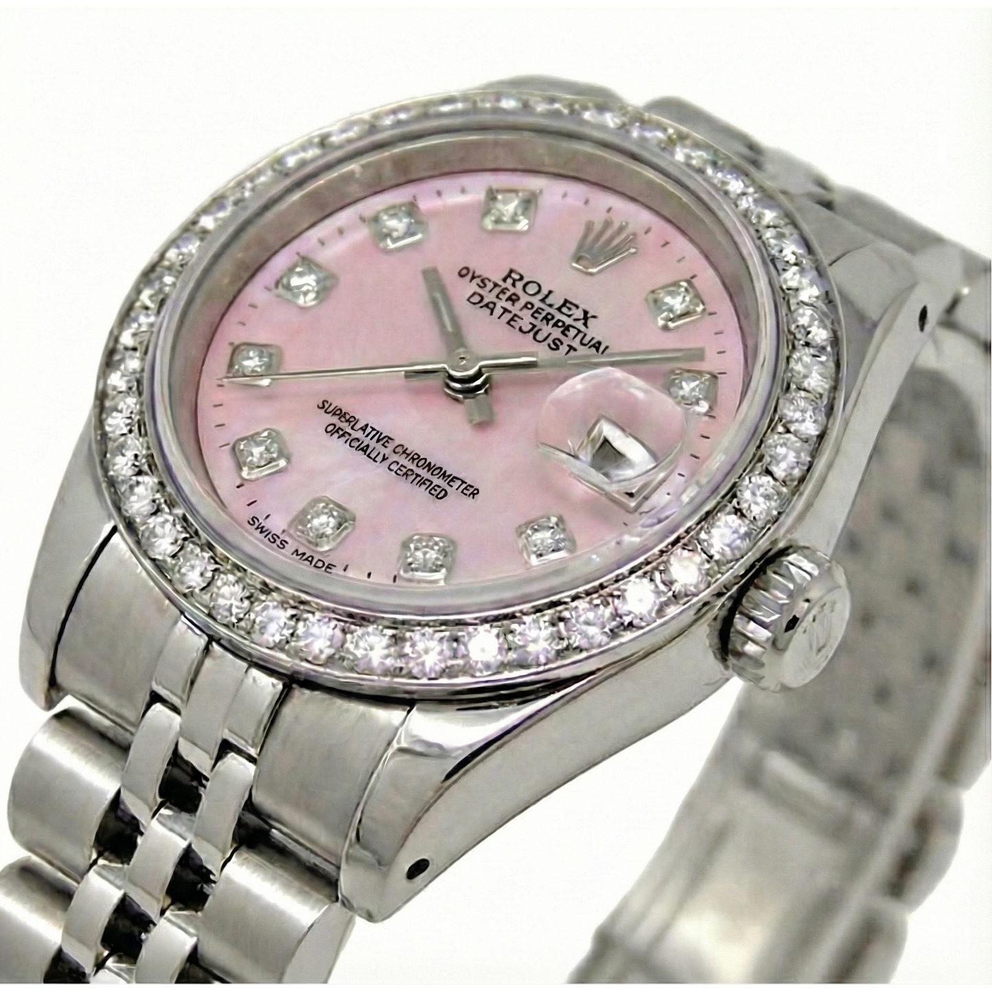 Rolex Datejust 26 mm Pink Mother Of Pearl 2004 Diamond Dial Stainless Steel Watch