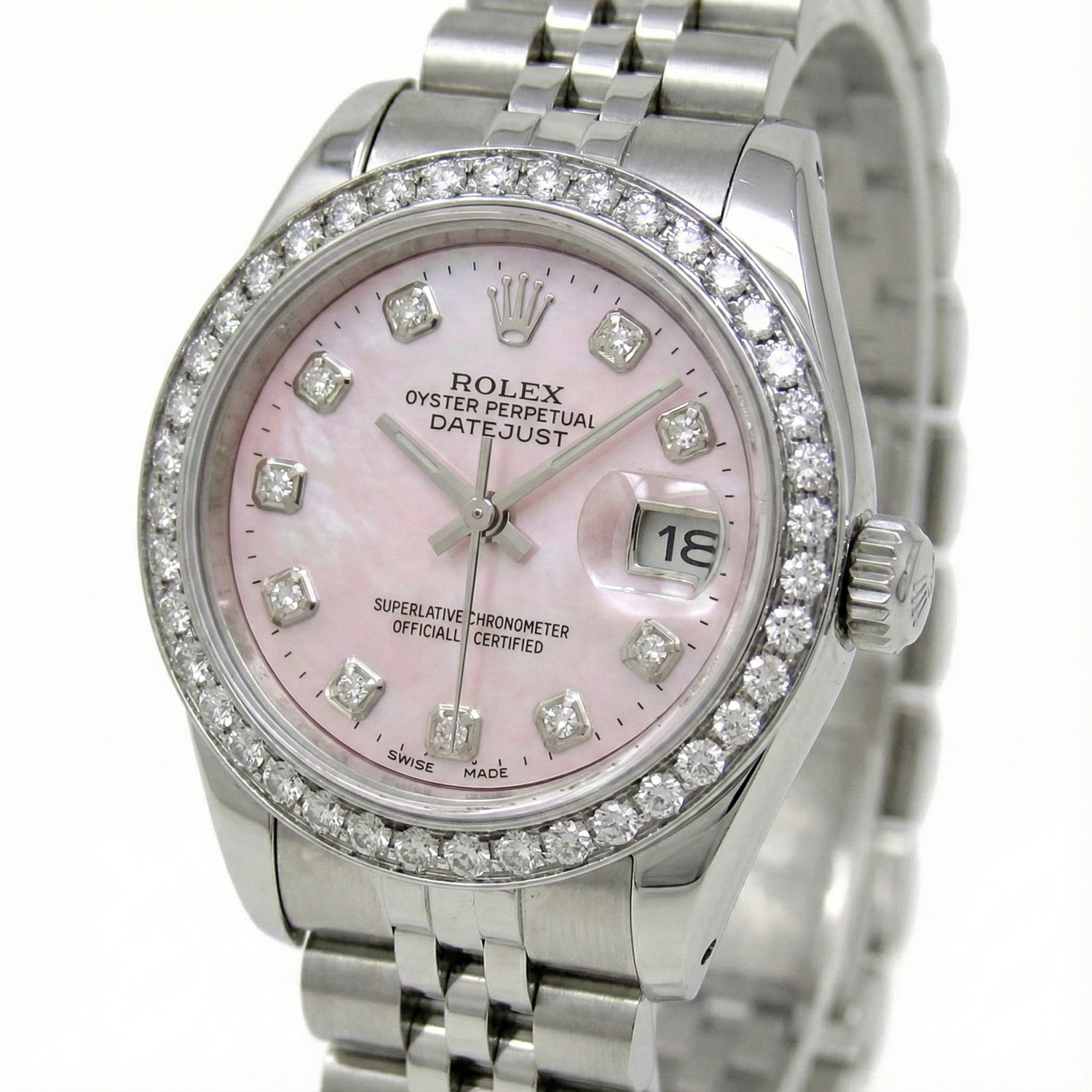 Rolex Datejust 26 mm Pink Mother Of Pearl 2004 Diamond Dial Stainless Steel Watch