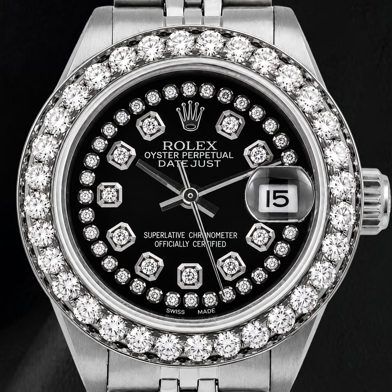 Rolex Datejust 26mm 6916 Black String Diamond Dial Stainless Steel Watch