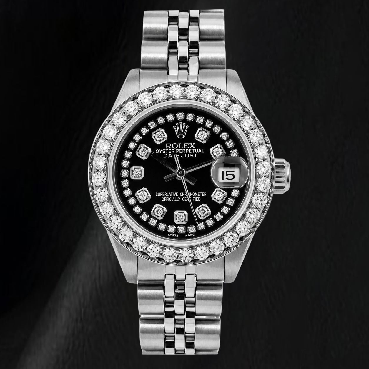 Rolex Datejust 26mm 6916 Black String Diamond Dial Stainless Steel Watch