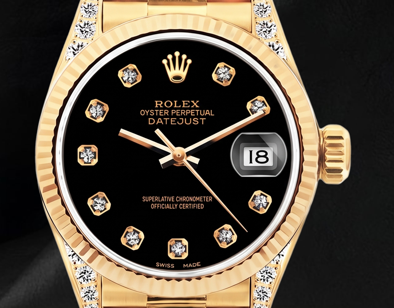 Rolex Datejust 26mm 69178 Black Diamond Dial Yellow Gold Watch 18K