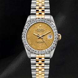 Rolex Datejust 26mm 6917 Champagne Roman Dial Diamond Bezel Watch Two Tone